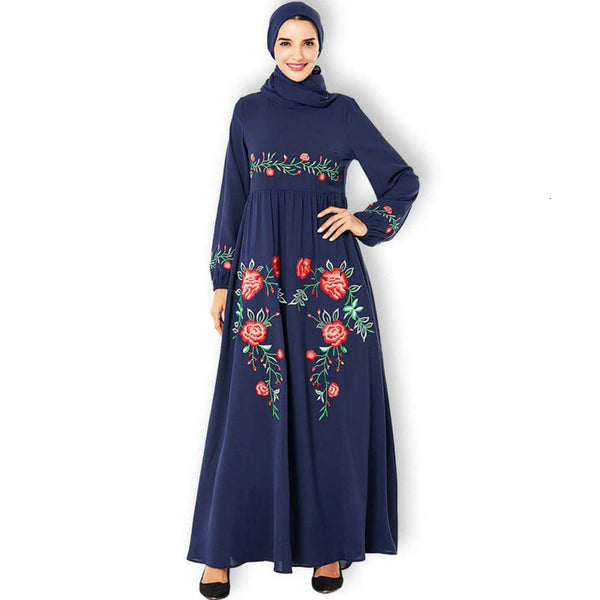 Middle East Arab Large Size Muslim Women's Navy Blue Fashion Embroidered