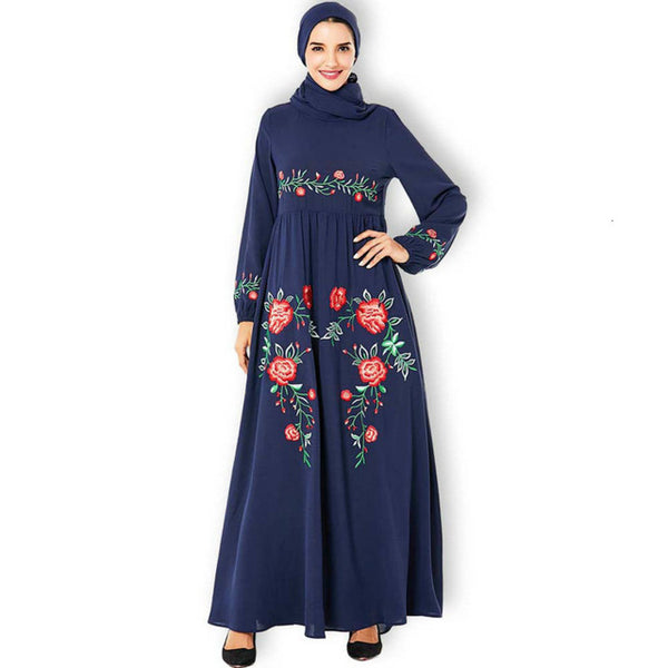 Middle East Arab Large Size Muslim Women's Navy Blue Fashion Embroidered