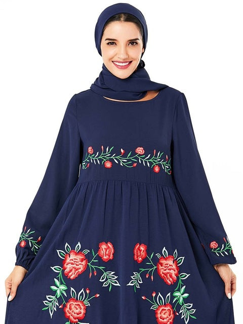 Middle East Arab Large Size Muslim Women's Navy Blue Fashion Embroidered