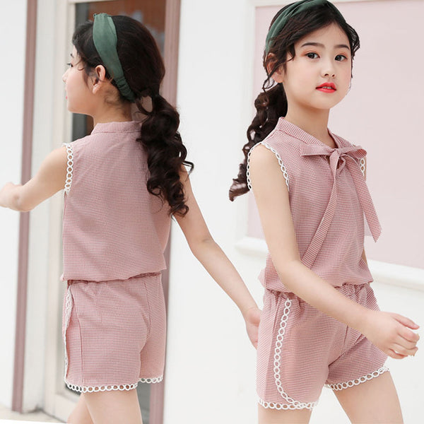 Clhildren's Clothing Girls Summer Suit 2020 New Girl Plaid Clothes Children's Western Style